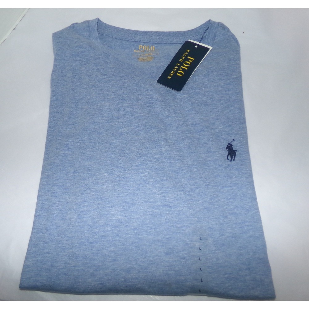 Polo Ralph Lauren Mens V-Neck T-Shirt Light Blue Heather Pony Logo Large NWT